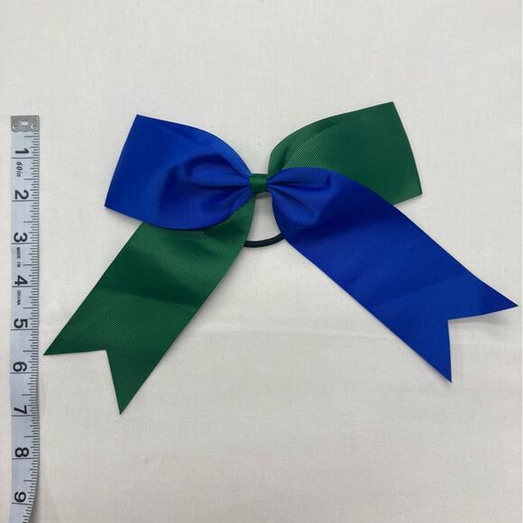 12 Hair Bows Blue Green 7” for Cheerleading Dance Gymnastics Team Pony Tail New - Picture 3 of 7